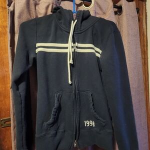 Hollister Navy Blue Hoodie with White Stripes